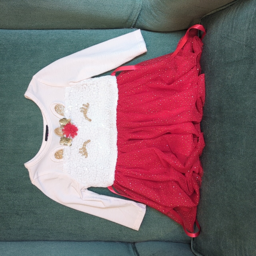 Lilt, Girl's 2T || Sparkly Tulle Unicorn Dress || Red, Cream, & Gold || Holiday
